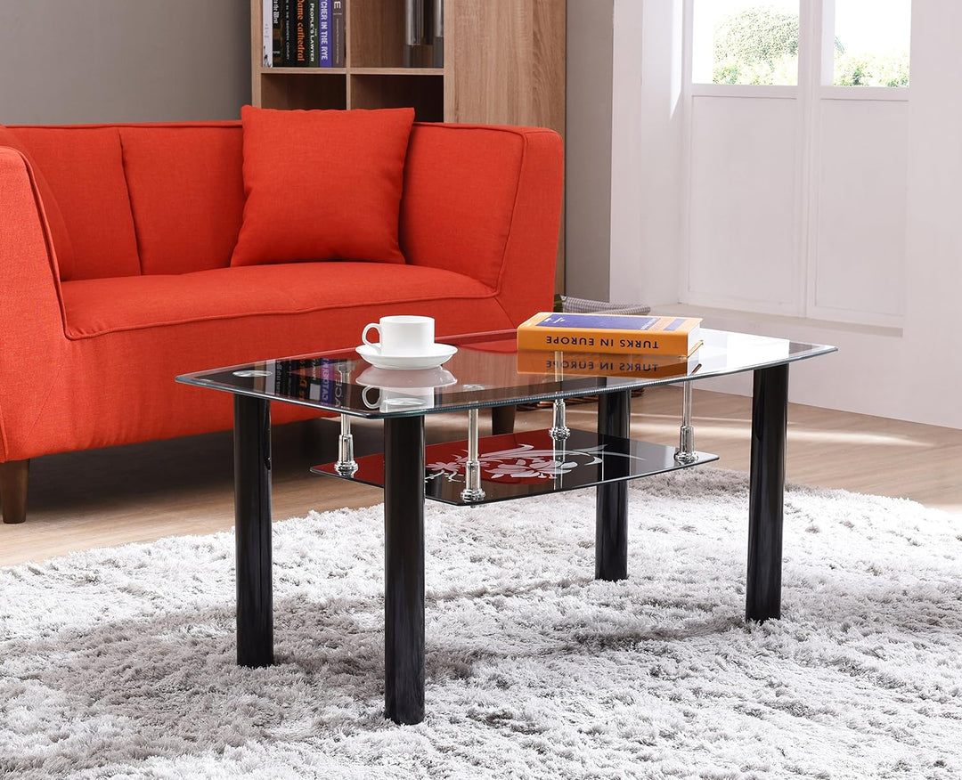 Tempered Glass Coffee Table, Two-Tier, Black