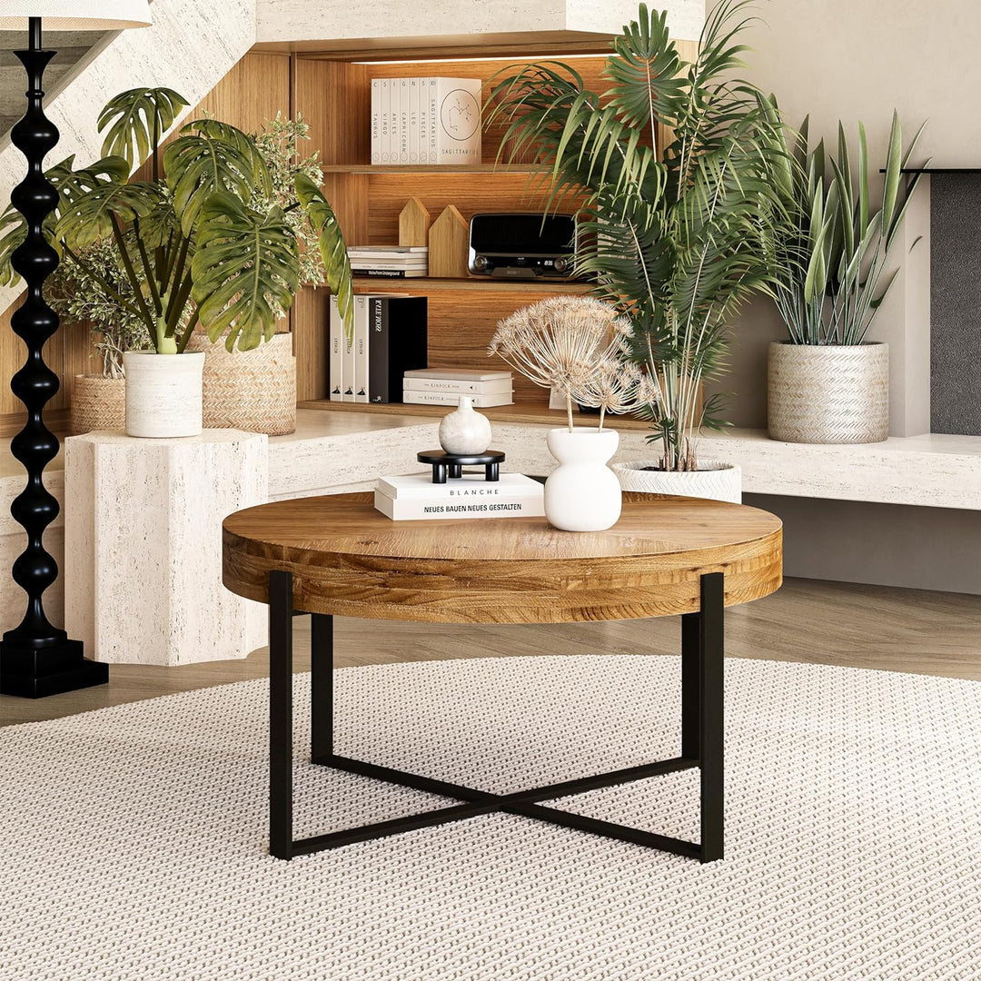 Rustic Coffee Table with Black and Natural Finish