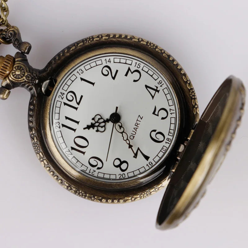 Antique Bronze Car Truck Men's Pocket Watch with Long Chain