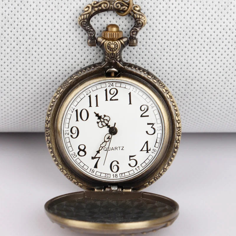 Antique Bronze Car Truck Men's Pocket Watch with Long Chain