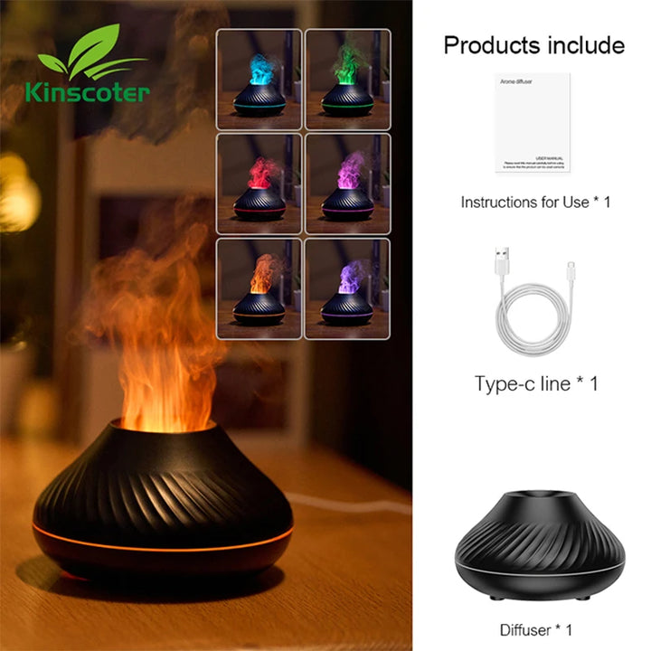 Volcanic Aroma Diffuser & USB Humidifier with Flame Light