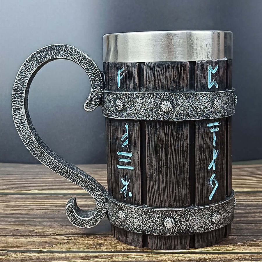 Viking Wooden Barrel Beer Mug - Large Capacity Bamboo Bar Cup