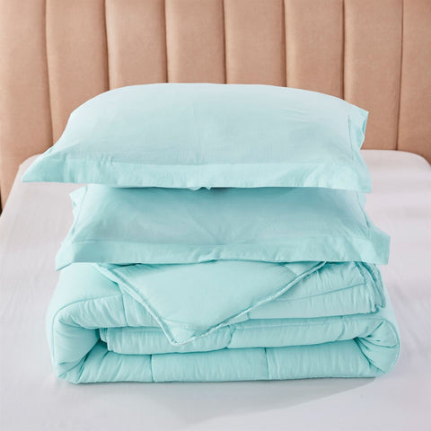 King Size Aqua 3 Piece Microfiber Reversible Comforter Set