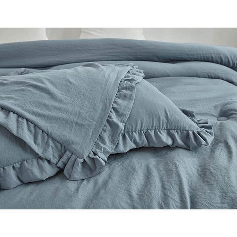 King Oversized Blue Ruffled Edge Microfiber Comforter Set