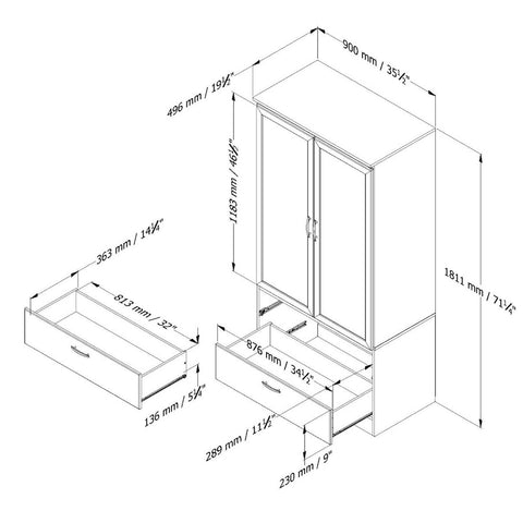 White Armoire Bedroom Clothes Storage Wardrobe Cabinet with 2 Drawers