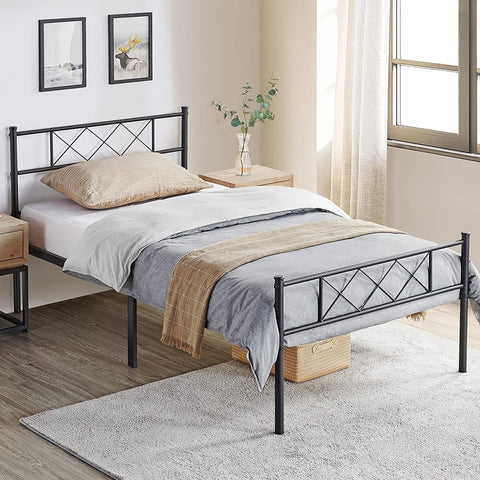 Twin Size Traditional Powder Coated Slatted Metal Platform Bed