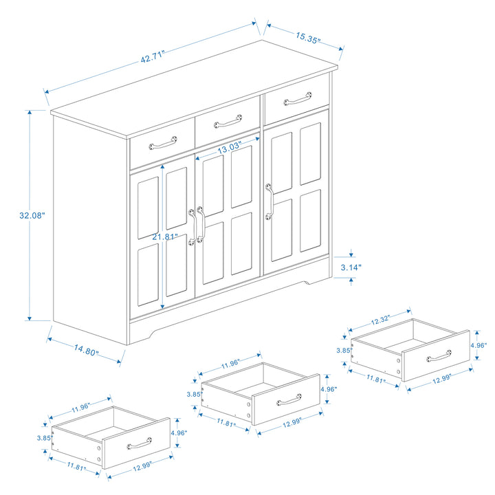 Farmhouse White Buffet Sideboard with 3 Drawers and 3 Doors