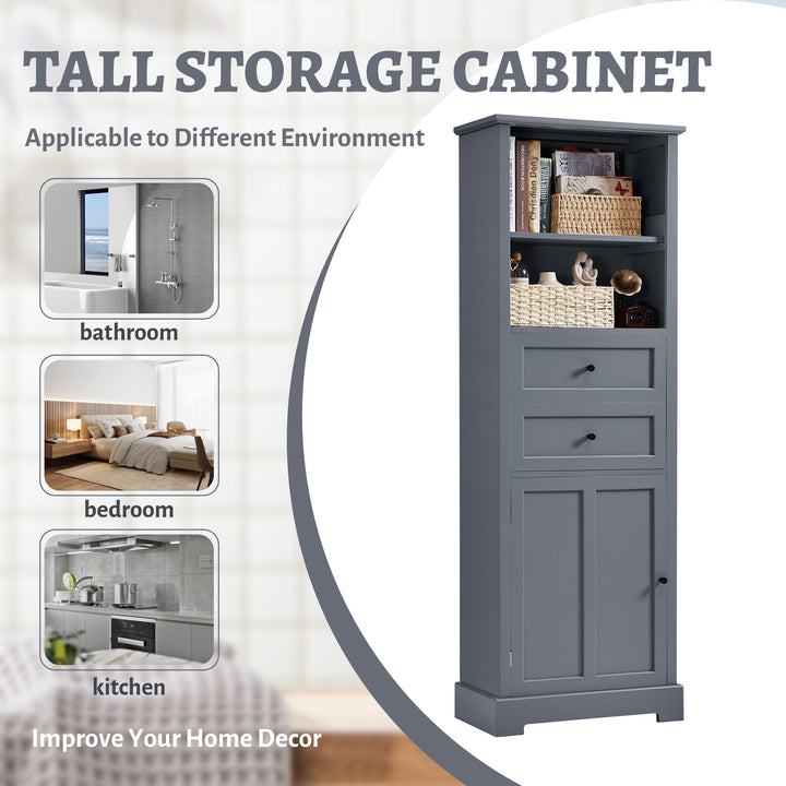 Tall Grey Storage Cabinet with Drawers