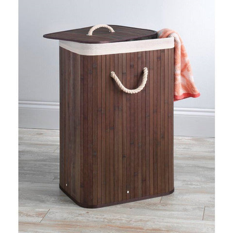 Brown Bamboo Laundry Hamper Dirty Clothes Basket with Lid and Removable Bag