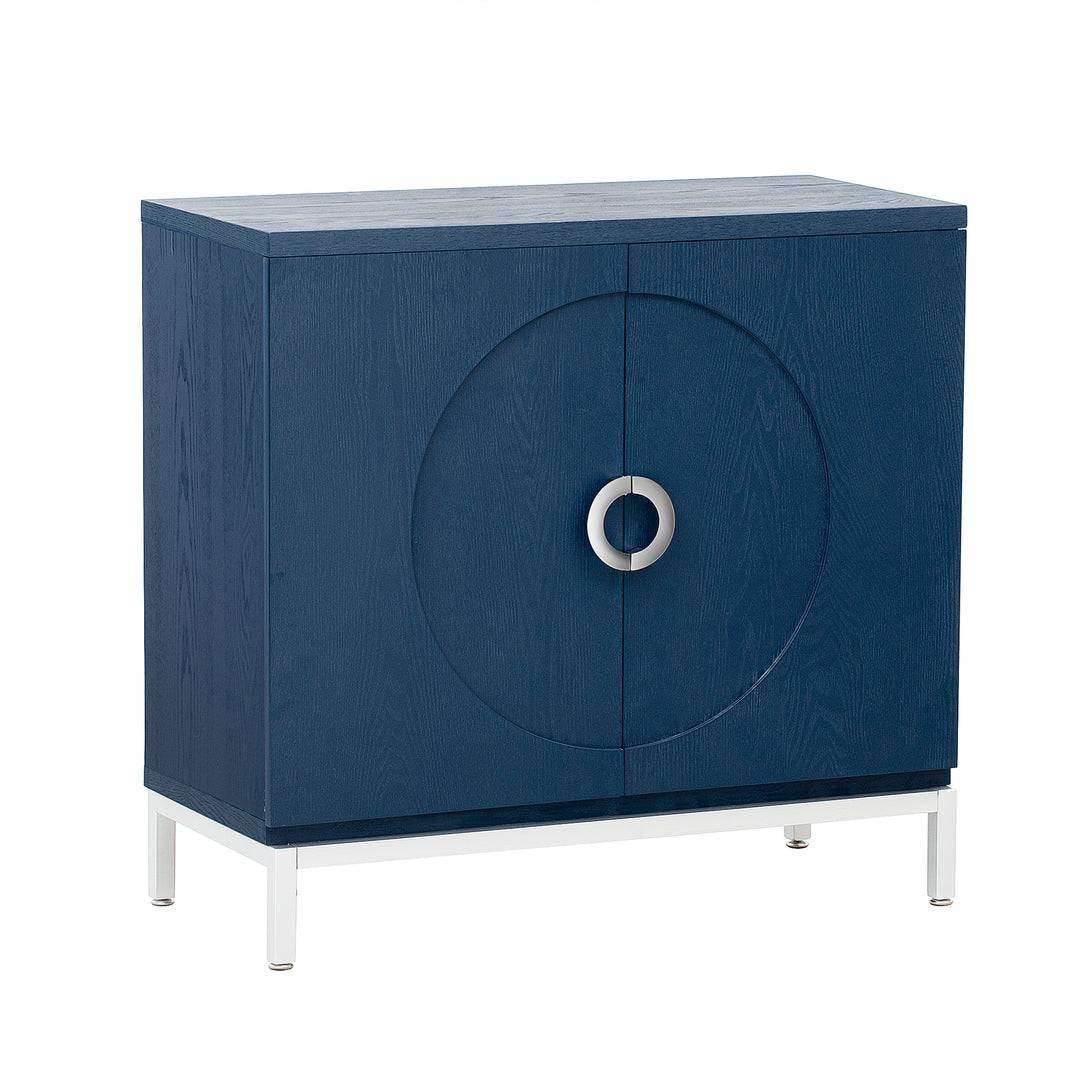 Navy Storage Cabinet with Solid Wood Veneer & Metal Legs