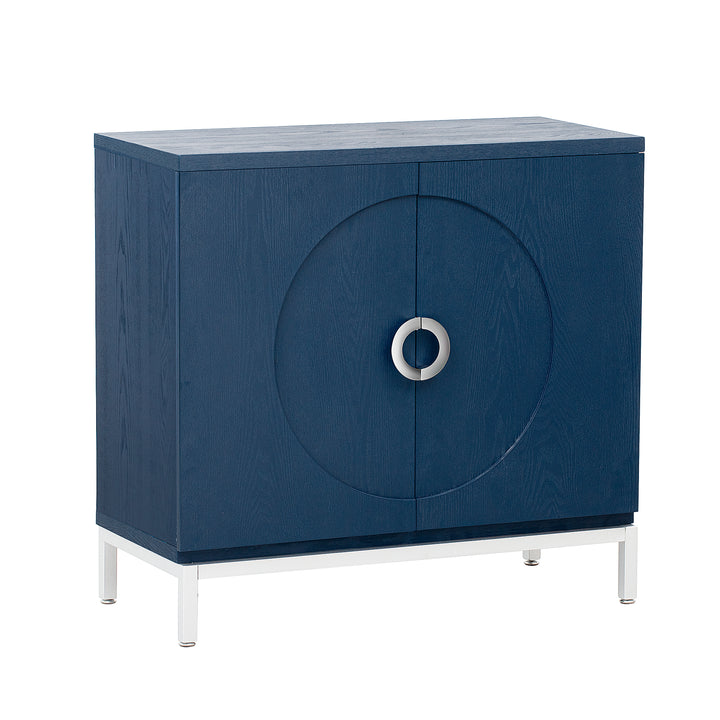 Navy Storage Cabinet with Solid Wood Veneer & Metal Legs