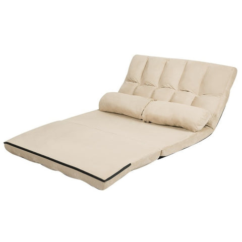 Faux Suede Minimalist 5 Tilt Foldable Floor Sofa Bed Detachable Cloth Cover in Beige