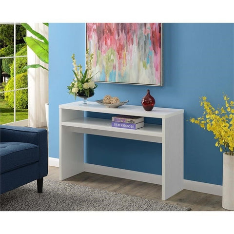 Modern FarmHome White Sofa Table Console Table with Bottom Shelf