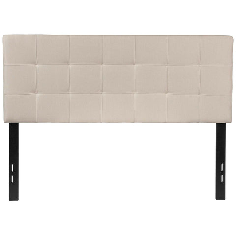 Full size Beige Taupe Fabric Box-Stitch Upholstered Headboard