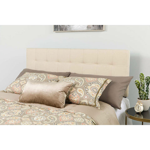 Full size Beige Taupe Fabric Box-Stitch Upholstered Headboard