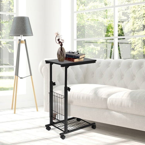 Black Multipurpose Adjustable Height TV Tray Sofa Table on Wheels