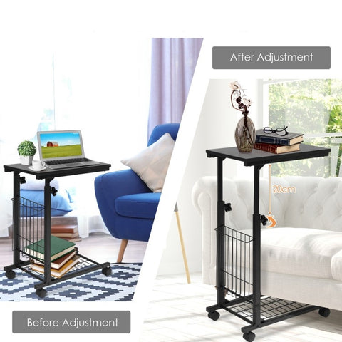 Black Multipurpose Adjustable Height TV Tray Sofa Table on Wheels