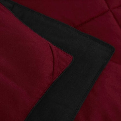 Full/Queen Traditional Microfiber Reversible 3 Piece Comforter Set in Black/Maroon