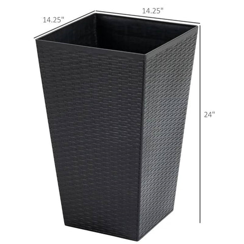 Set of 3 - Black Faux Rattan Plastic Tall Large Flower Pots