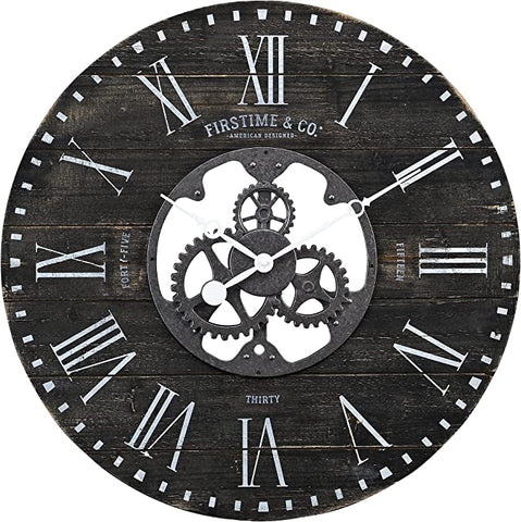 Industrial Farm Home Round Oversized Wall Clock in Rustic Black