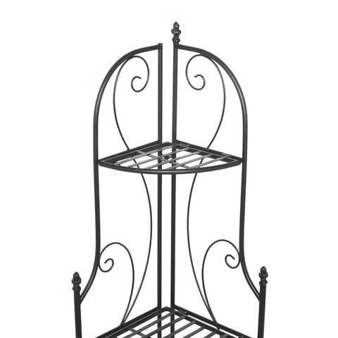 Indoor/Outdoor 3-Shelf Black Metal Corner Bakers Rack Plant Stand