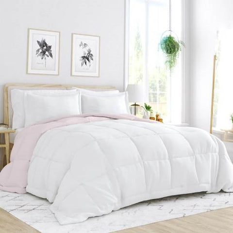 King/Cal King 3-Piece Microfiber Reversible Comforter Set Blush Pink and White