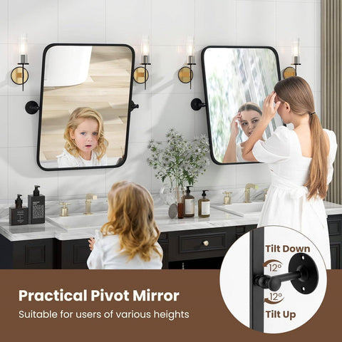 30 x 22 inch Bathroom Wall Mirror with Easy Tilt Pivot and Black Frame