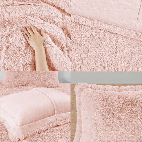 Twin/Twin XL Pink Blush Soft Sherpa Faux Fur 2-Piece Comforter Set