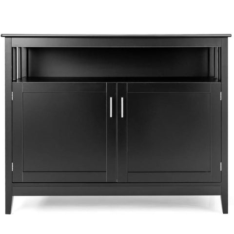 Black Wood 2-Door Dining Buffet Sideboard Cabinet with Open Storage Shelf