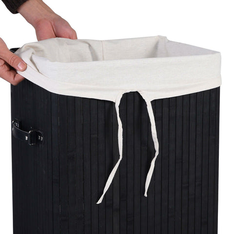 Black Bamboo Laundry Hamper with Removable Liner