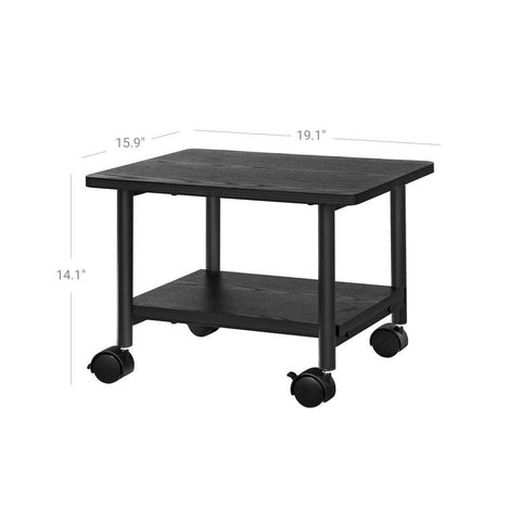 Industrial Black Metal Wood Low-Profile Printer Stand with Bottom Paper Shelf