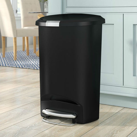 Black 13-Gallon Kitchen Trash Can with Foot Pedal Step Lid