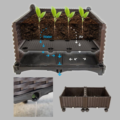 Modern 2-Piece Indoor Outdoor Raised Garden Planter Box on Wheels in PP Rattan