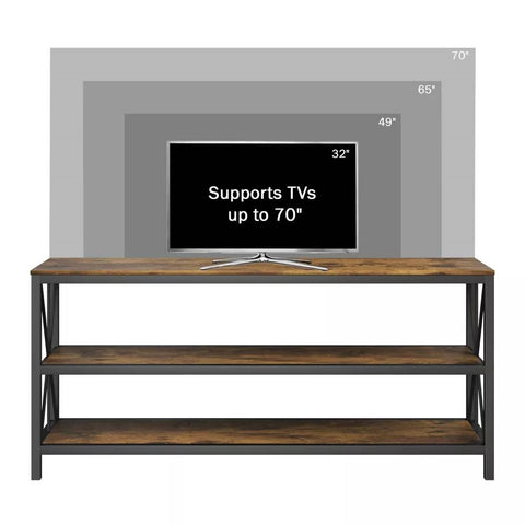 Modern Black Metal TV Stand with Barn Wood Finish Shelves - TV's up to 70-inch