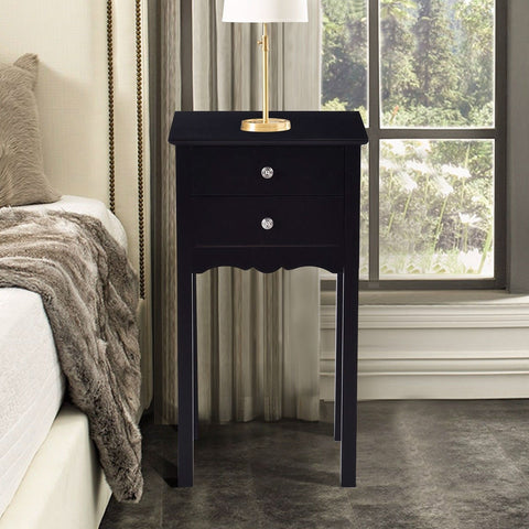 Elegant 2-Drawer End Table Nightstand Side Table in Black Wood Finish