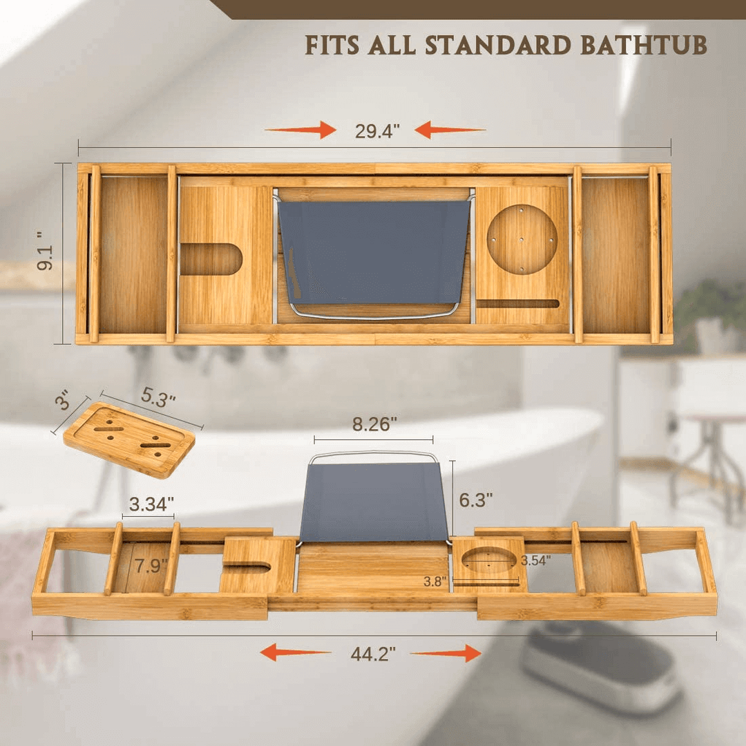 Luxury Bamboo Bath Caddy Tray | Adjustable Bathtub Organizer