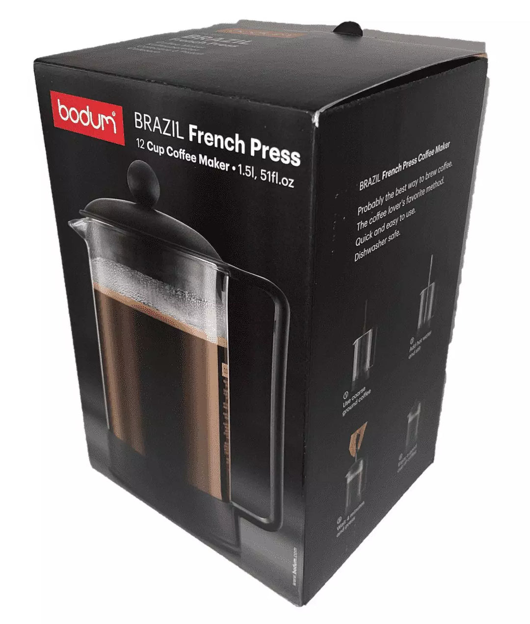 Bodum French Press Coffee Maker, Borosilicate Glass, 51 Ounce, Black