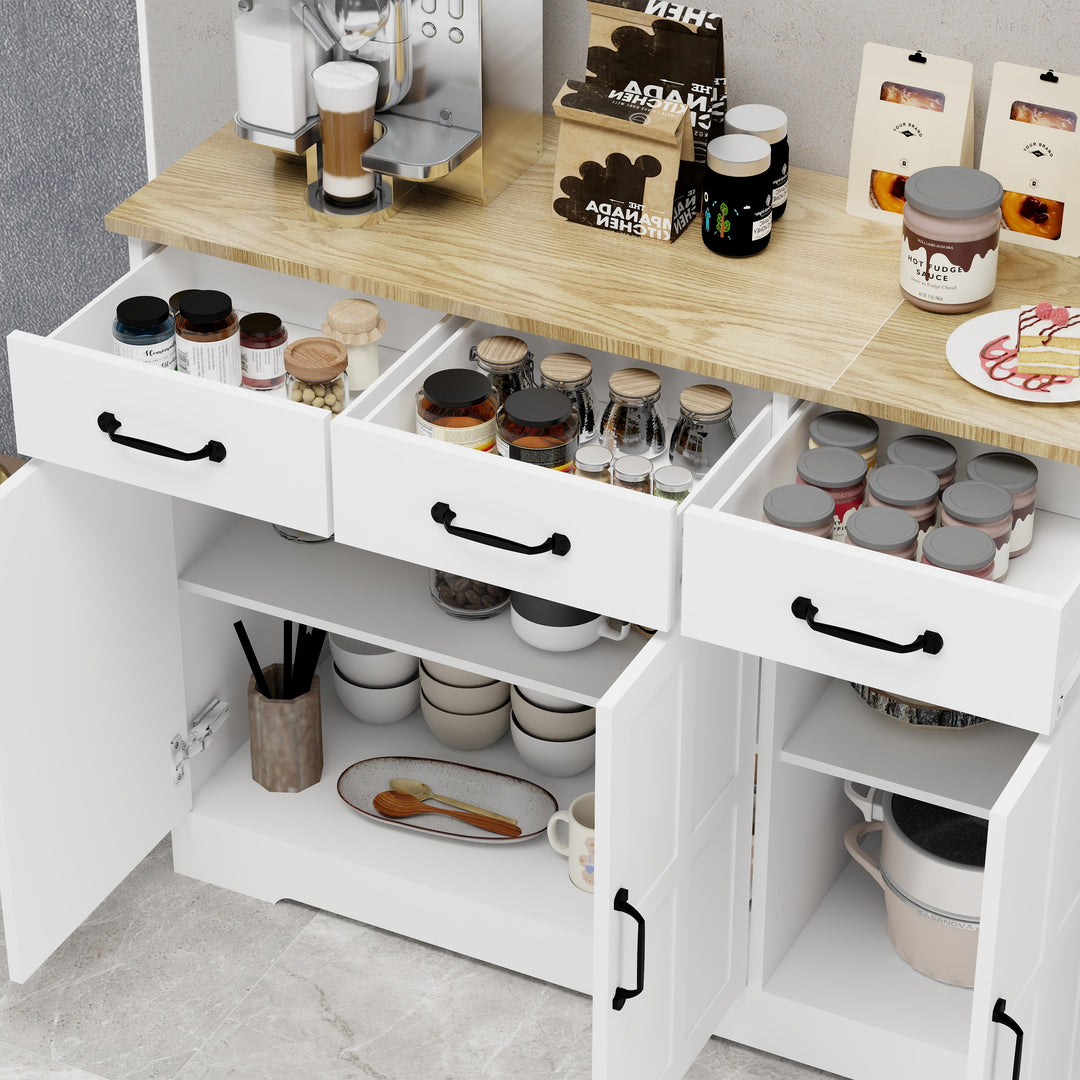 Farmhouse White Buffet Sideboard with 3 Drawers and 3 Doors