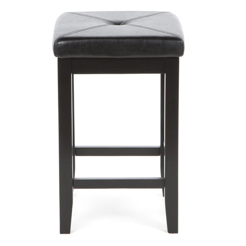 Set of 2 - Black 24-inch Backless Barstools with Faux Leather Seat