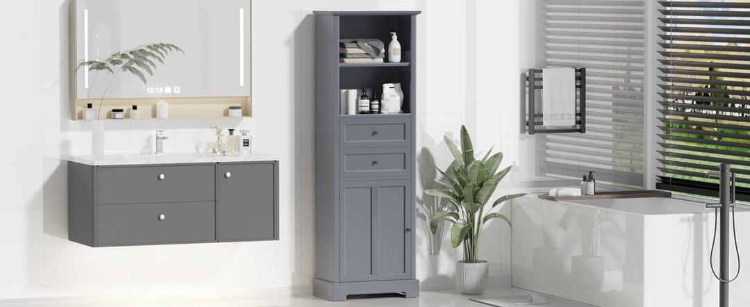 Tall Grey Storage Cabinet with Drawers