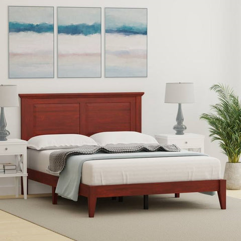 Full Traditional Solid Oak Wooden Platform Bed Frame with Headboard in Cherry