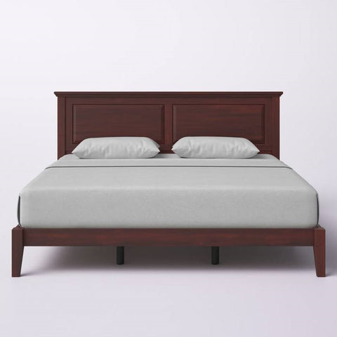 King Traditional Solid Oak Wooden Platform Bed Frame with Headboard in Cherry