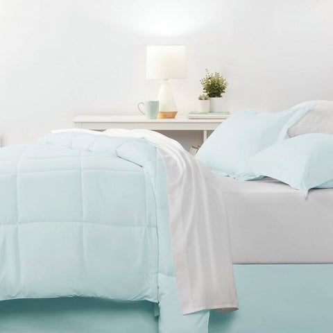 CAL King Microfiber 6-Piece Reversible Bed-in-a-Bag Comforter Set in Aqua Blue