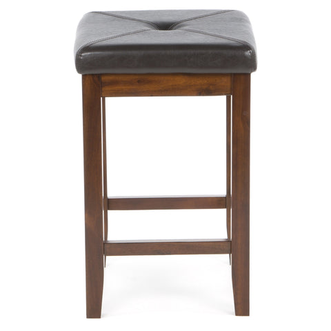 Set of 2 - Vintage Mahogany Bar Stools with Faux Leather Cushion Seat