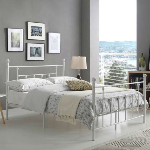 Full size White Classic Metal Platform Bed Frame with Headboard and Footboard