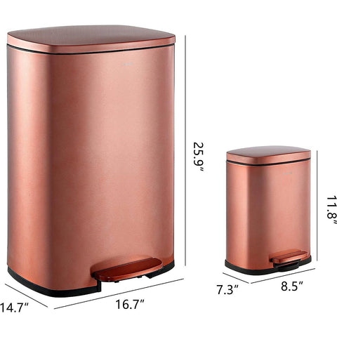 Set of 2 - Copper Gold Step-on Trash Can - 13-Gallon and 1.3-Gallon