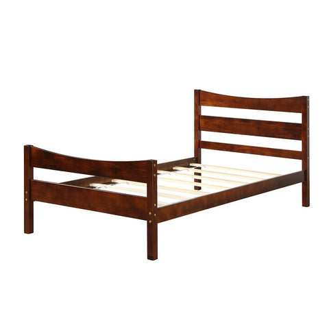 Twin size Farmhouse Style Pine Wood Platform Bed Frame in Walnut