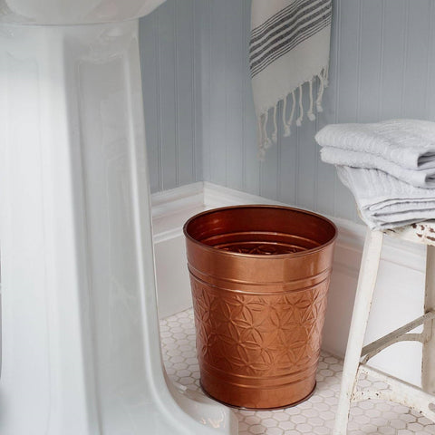 Bathroom Bedroom Metal Trash Can Waste Basket in Copper Finish