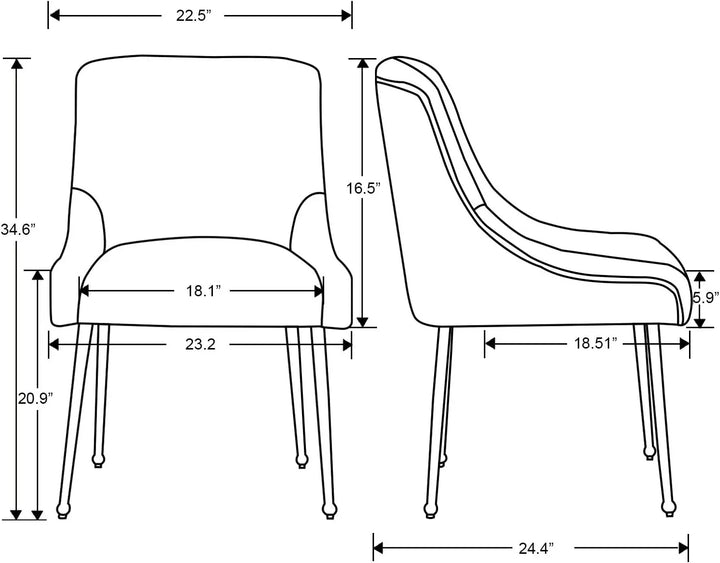 Dining Chairs Set of 2, Upholstered Dining Room Chairs with Gold Legs