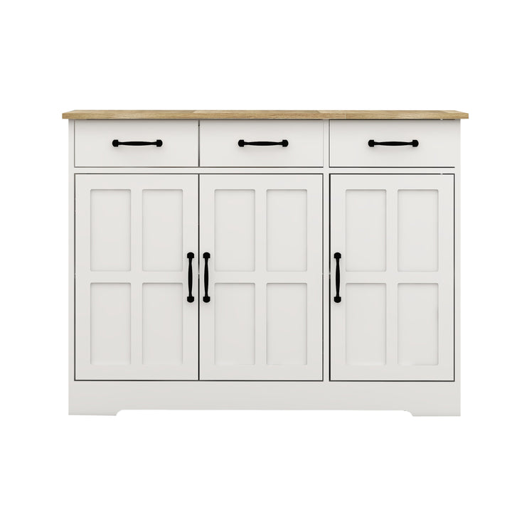 Farmhouse White Buffet Sideboard with 3 Drawers and 3 Doors